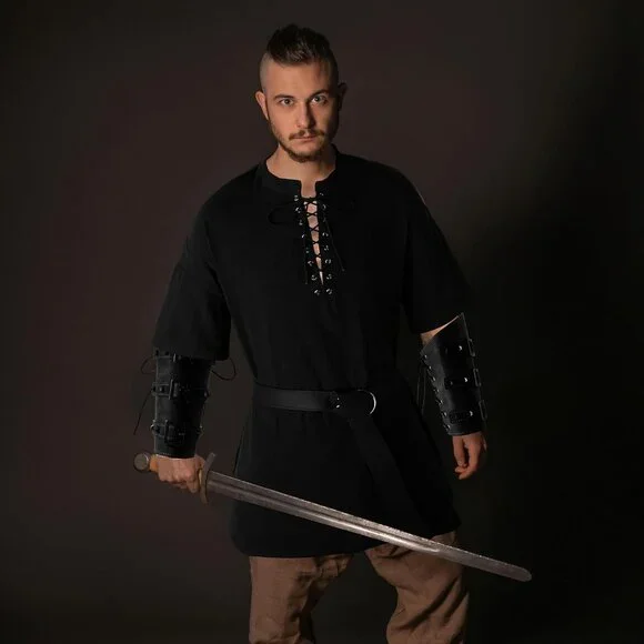 3 Pcs Renaissance Costume Men Medieval Viking Tunic Knight Costume Faux Leather